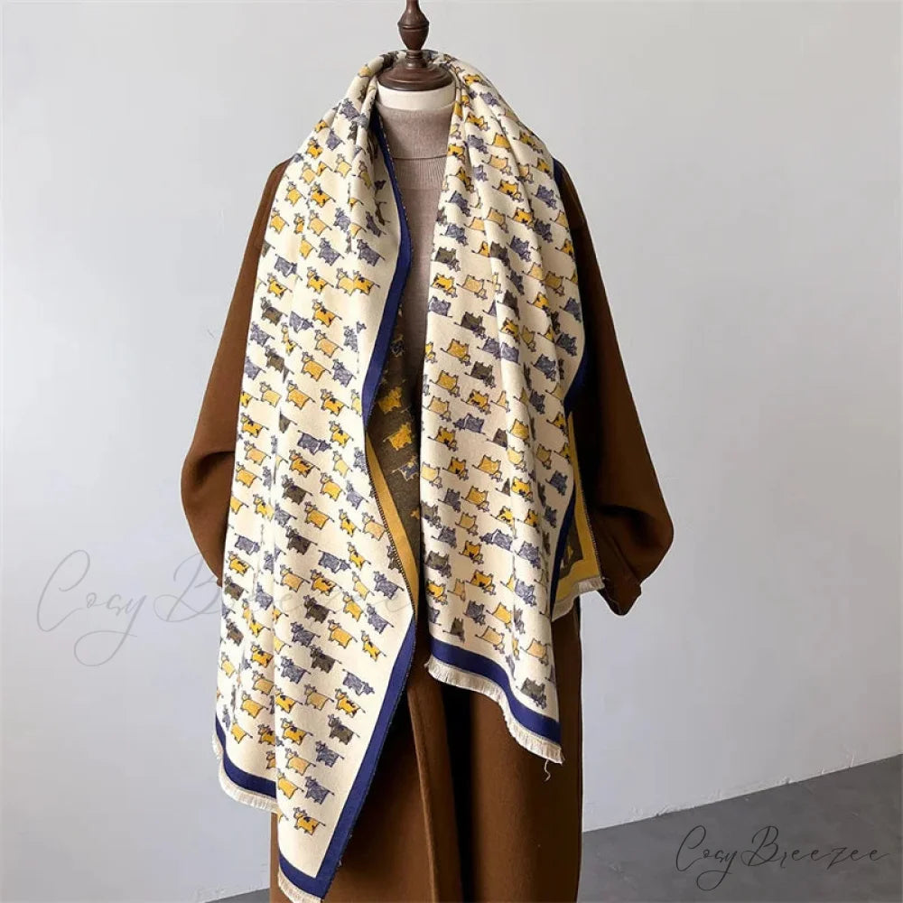 Luxury Animal Design Autumn Cashmere Scarf beige 1 scarf-241228