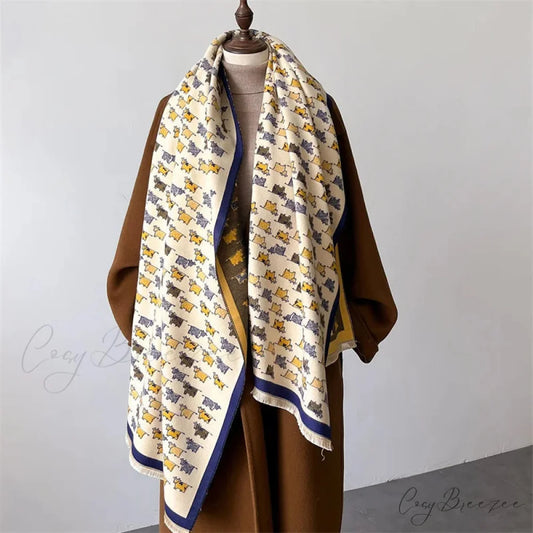 Luxury Animal Design Autumn Cashmere Scarf beige 1 scarf-241228