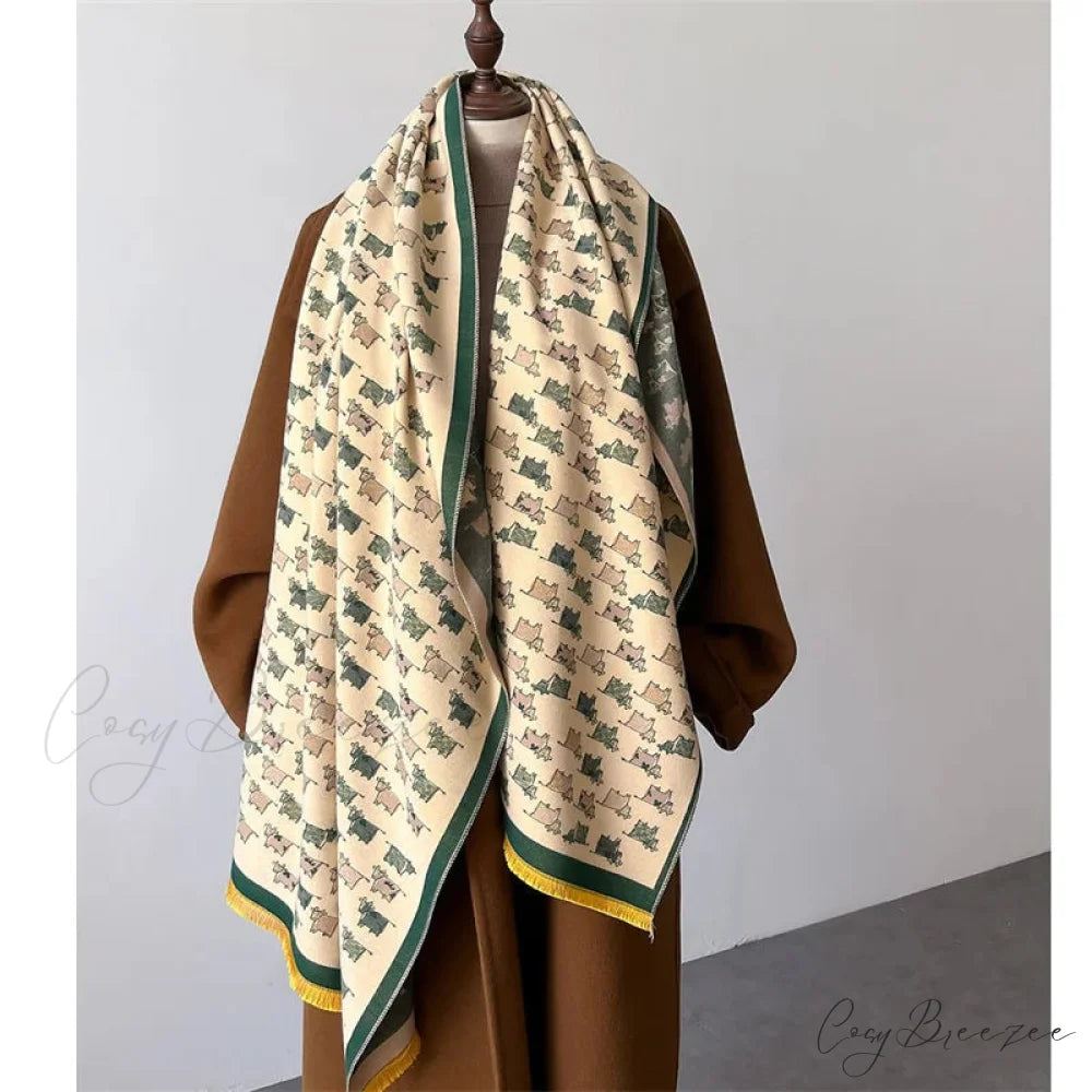 Luxury Animal Design Autumn Cashmere Scarf beige 2 scarf-241228