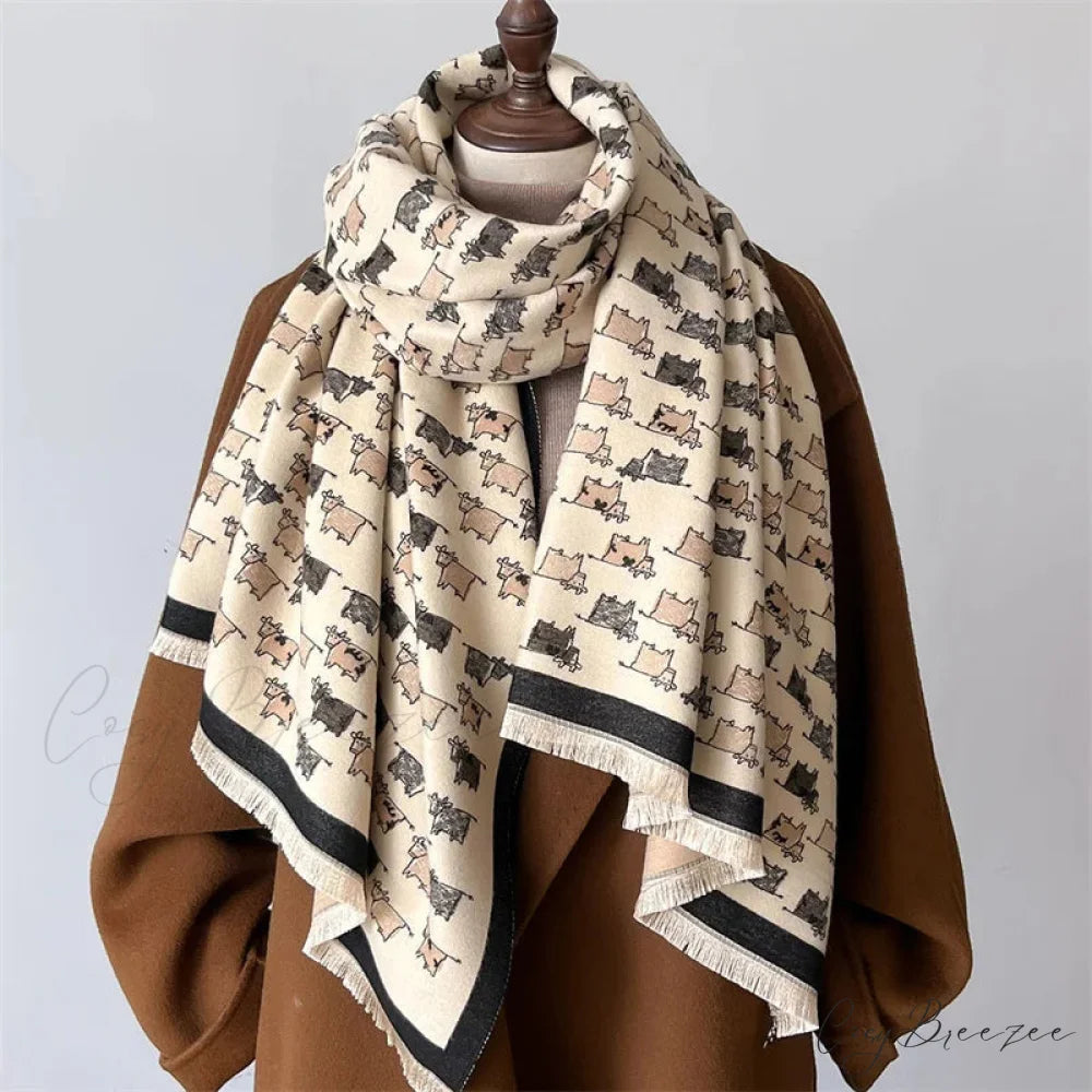 Luxury Animal Design Autumn Cashmere Scarf beige 3 scarf-241228
