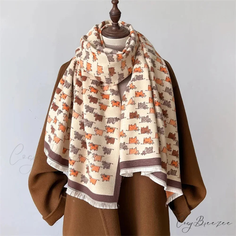 Luxury Animal Design Autumn Cashmere Scarf red scarf-241228