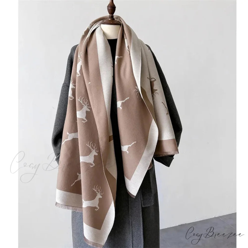 Luxury Animal Print Cashmere Scarf brown scarf-241228