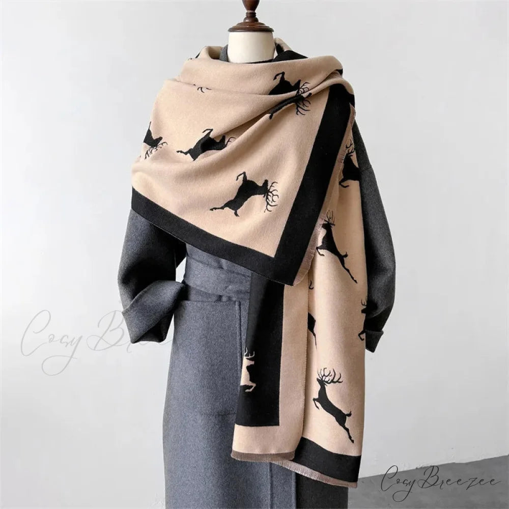 Luxury Animal Print Cashmere Scarf coffee scarf-241228