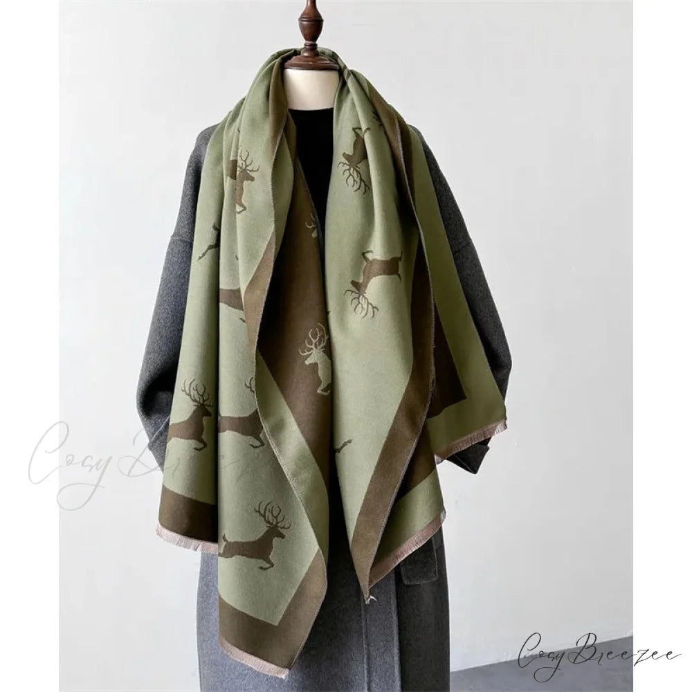 Luxury Animal Print Cashmere Scarf green scarf-241228