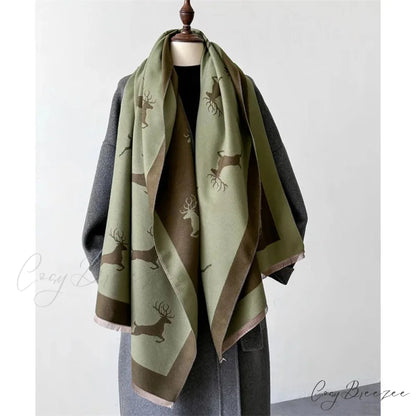 Luxury Animal Print Cashmere Scarf green scarf-241228