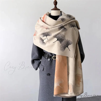 Luxury Cashmere Floral Pashmina Scarf beige scarf-241228