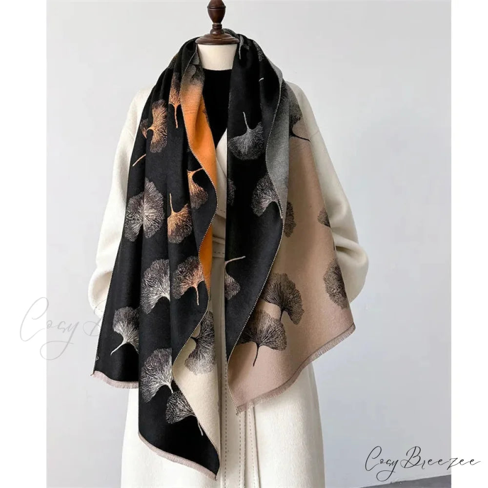 Luxury Cashmere Floral Pashmina Scarf black 2 scarf-241228