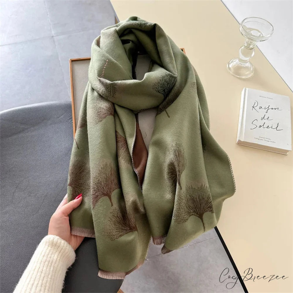 Luxury Cashmere Floral Pashmina Scarf green scarf-241228