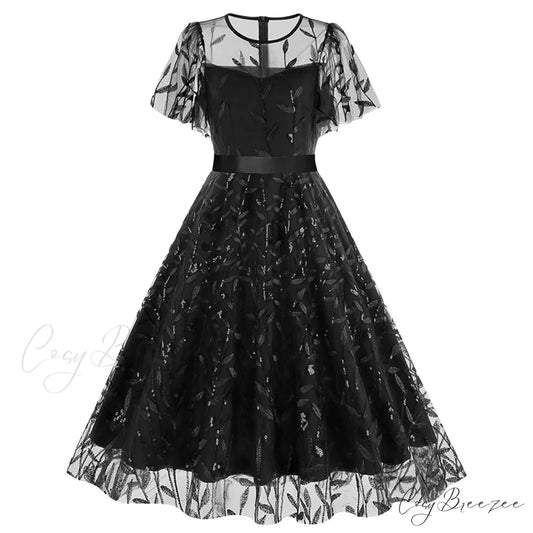 Luxury Deep V-Neck High-Waisted Lace-Up Formal Cocktail Evening Dress Black / S