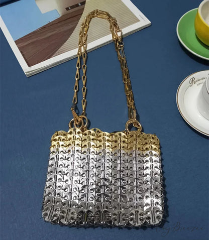 Luxury Designer Hand Woven Metal Chain Bag Medium Gold Silver shoulder-250126