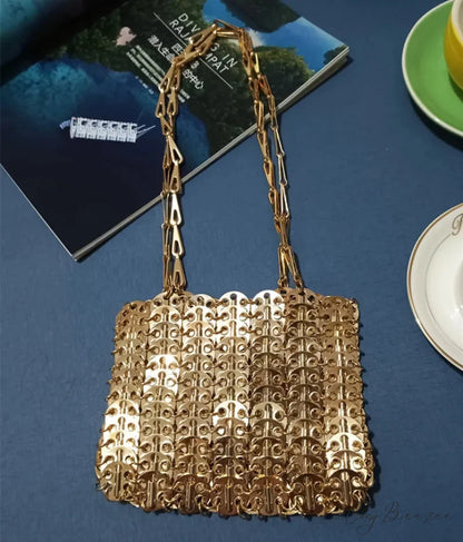 Luxury Designer Hand Woven Metal Chain Bag Medium Rose Gold6 shoulder-250126