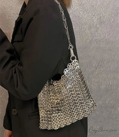 Luxury Designer Hand Woven Metal Chain Bag shoulder-250126