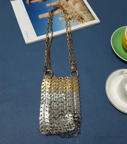 Luxury Designer Hand Woven Metal Chain Bag Small Gold Silver8 shoulder-250126
