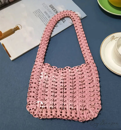 Luxury Designer Hand Woven Metal Chain Bag Thick Pink shoulder-250126