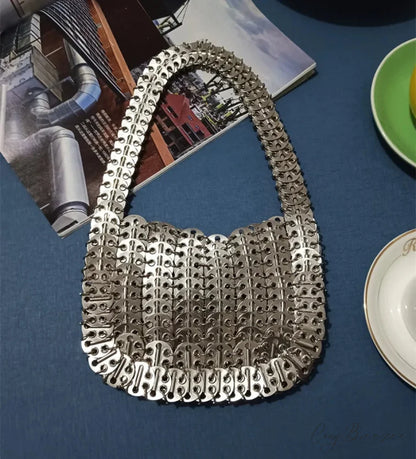 Luxury Designer Hand Woven Metal Chain Bag Thick Silver shoulder-250126