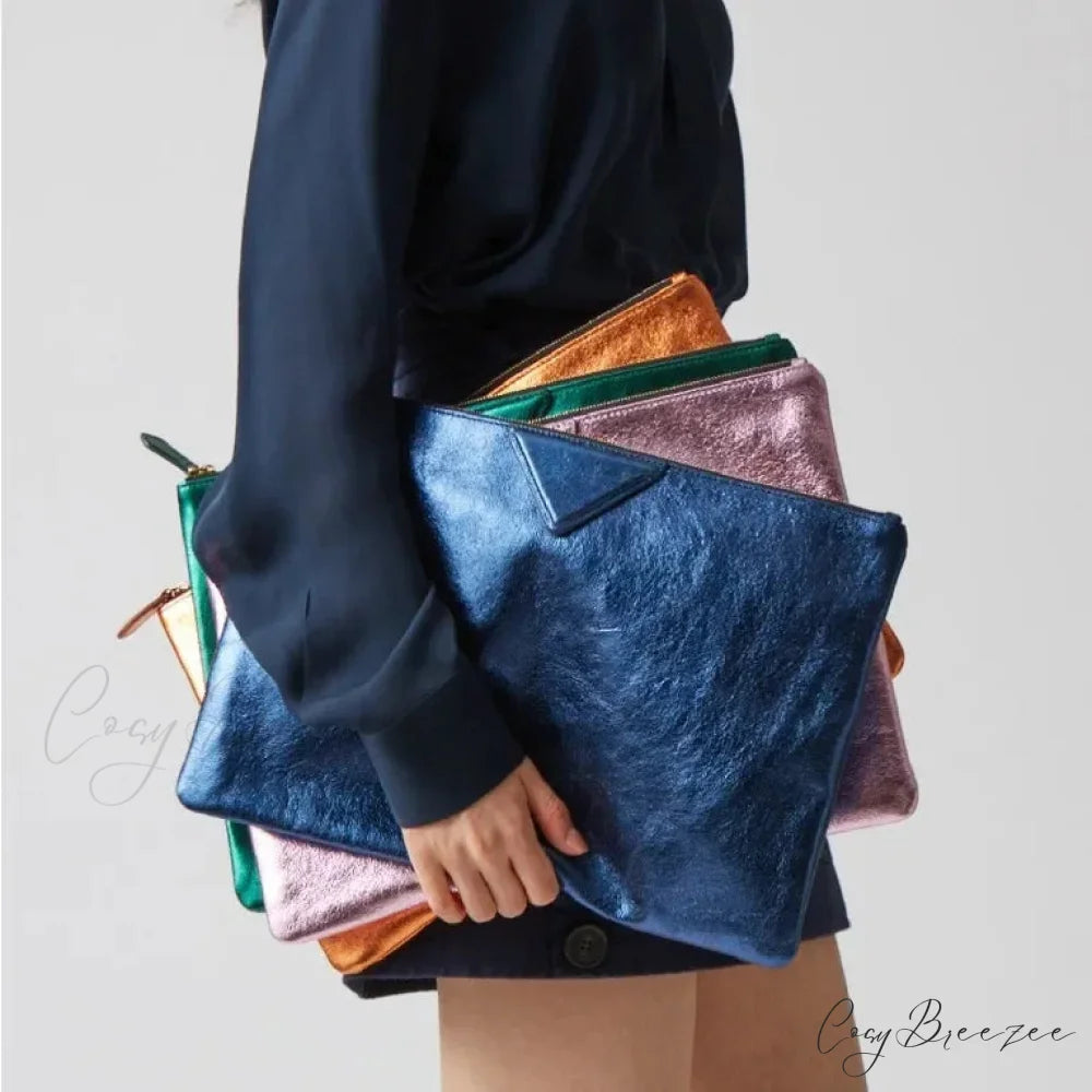 Luxury Designer PU Leather Day Clutch Wristlet Blue wristlet-250126