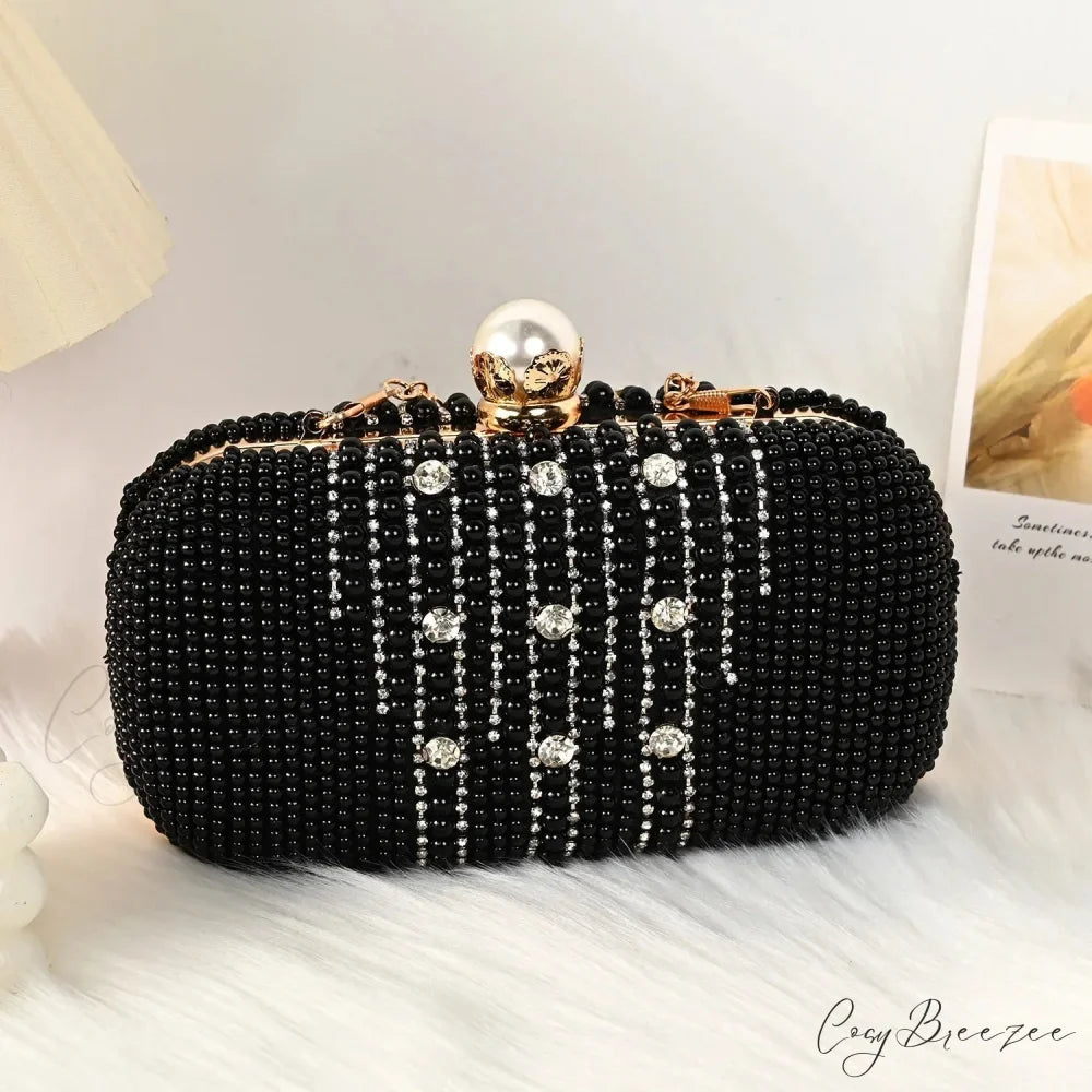 Luxury Diamond Pearl Beaded Evening Clutch 20cm / As picture wristlet-250126