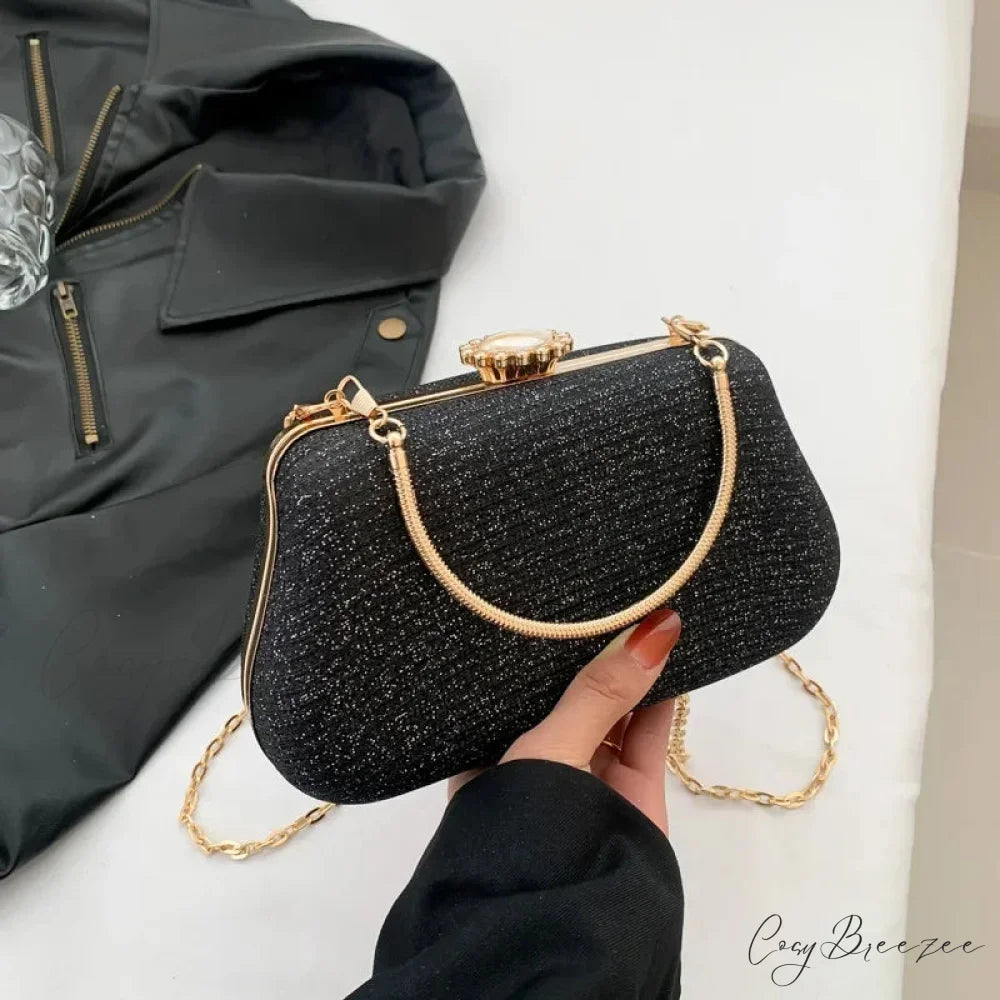 Luxury Evening Glitter Wedding Clutch Handbag Black handbag-250126
