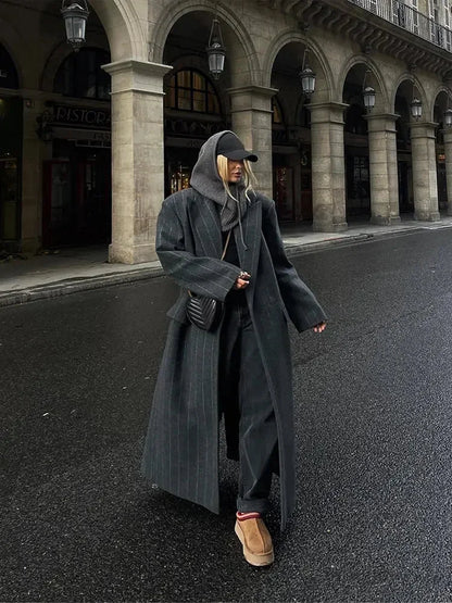Luxury Fur Splicing Leather Oversized Coat Dark gray / S overcoats-241228