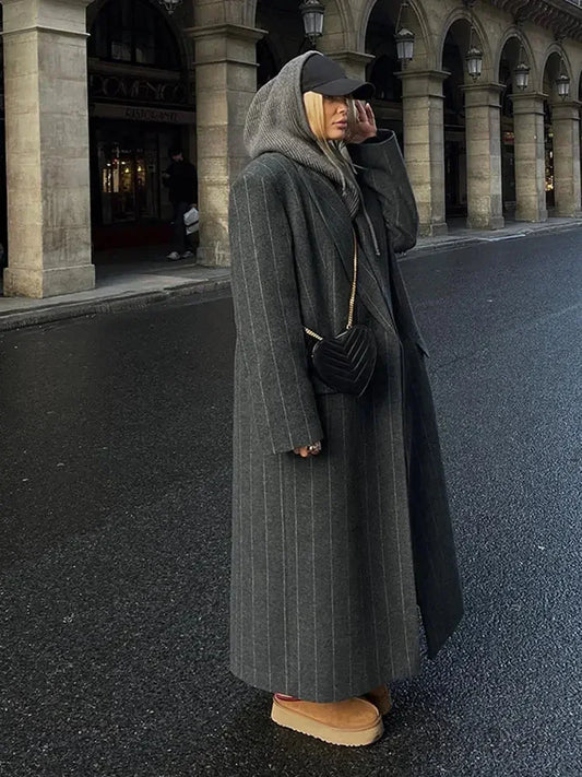 Luxury Fur Splicing Leather Oversized Coat overcoats-241228