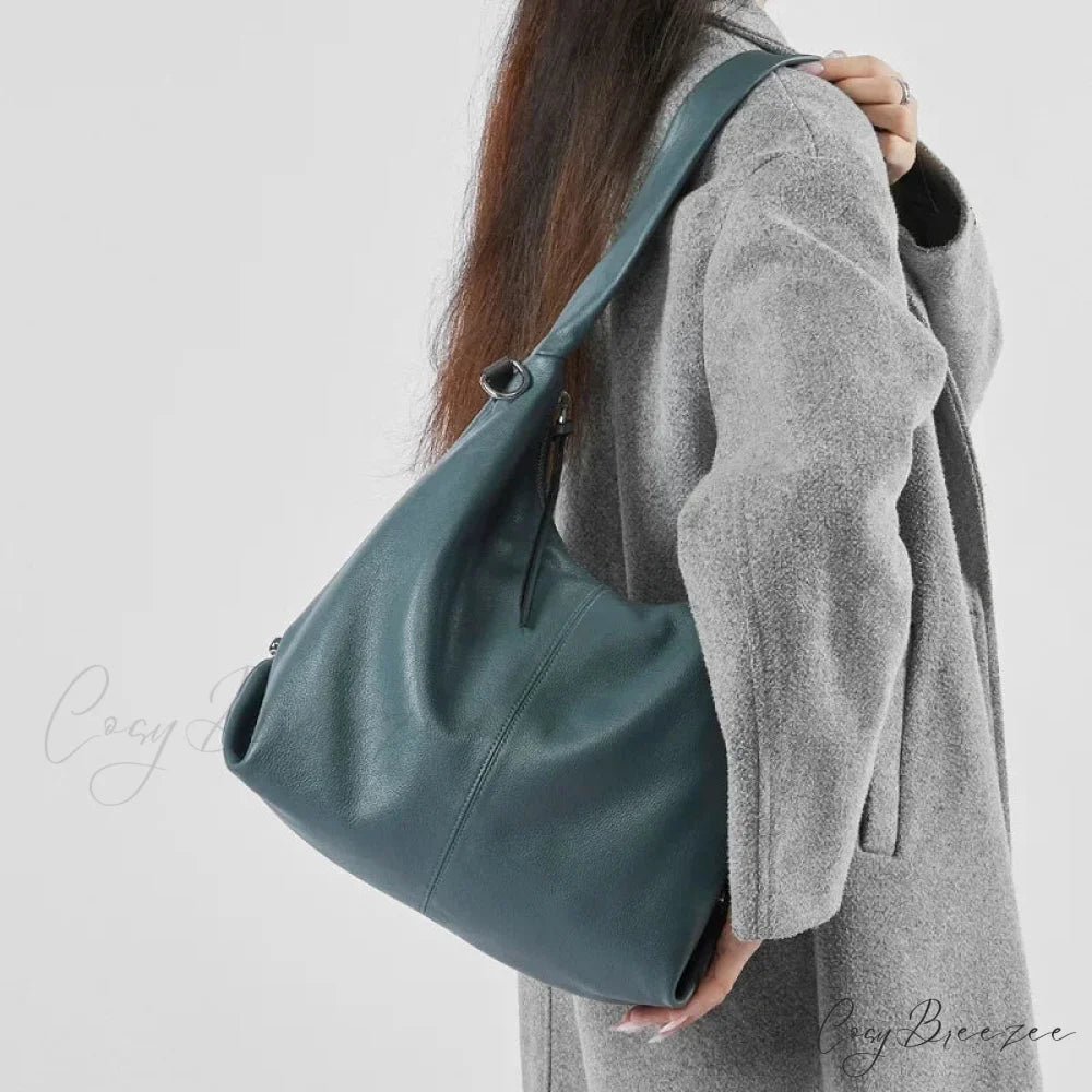 Luxury Genuine Leather Large Hobo Blue shoulder-250126