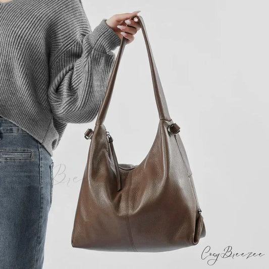 Luxury Genuine Leather Large Hobo light coffee shoulder-250126