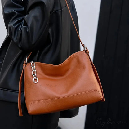 Luxury Genuine Leather Versatile Hobo caramel / 31 x 23 x 12 cm shoulder-250126