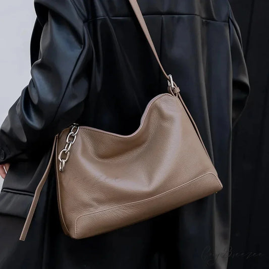 Luxury Genuine Leather Versatile Hobo khaki / 31 x 23 x 12 cm shoulder-250126