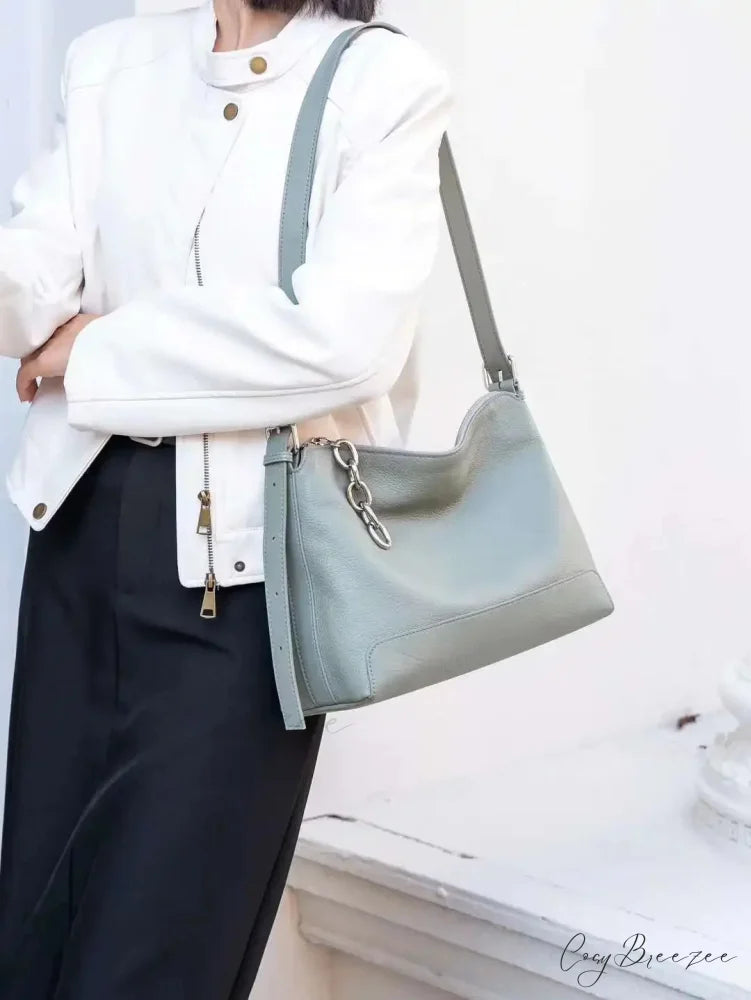 Luxury Genuine Leather Versatile Hobo light green / 31 x 23 x 12 cm shoulder-250126