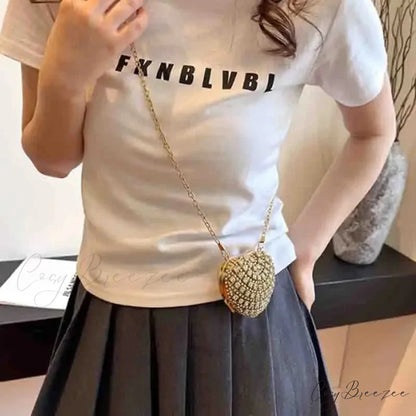 Luxury Mini Diamond Heart Crystal Clutch Bag Gold clutchbag-250126