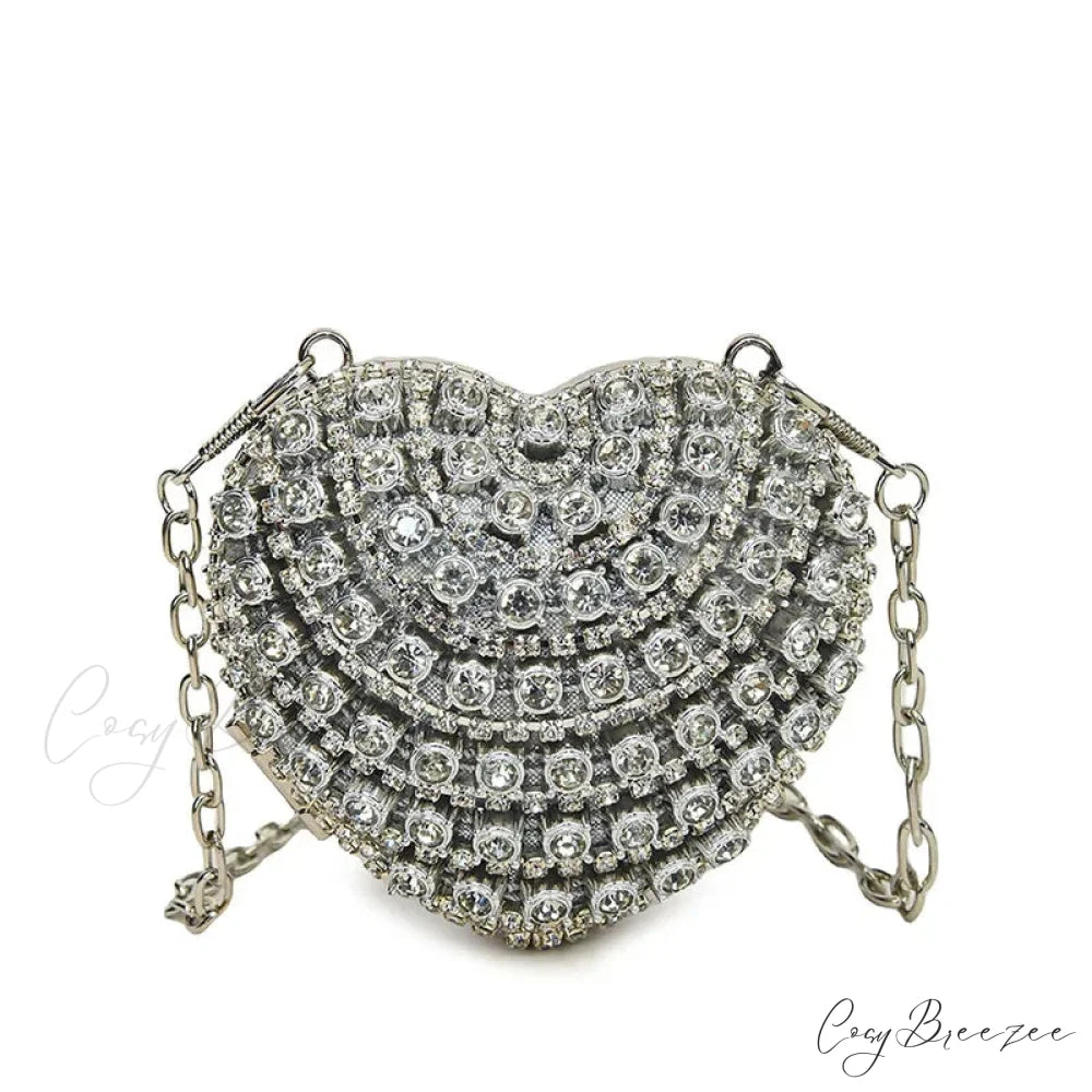 Luxury Mini Diamond Heart Crystal Clutch Bag Silver clutchbag-250126