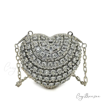Luxury Mini Diamond Heart Crystal Clutch Bag Silver clutchbag-250126