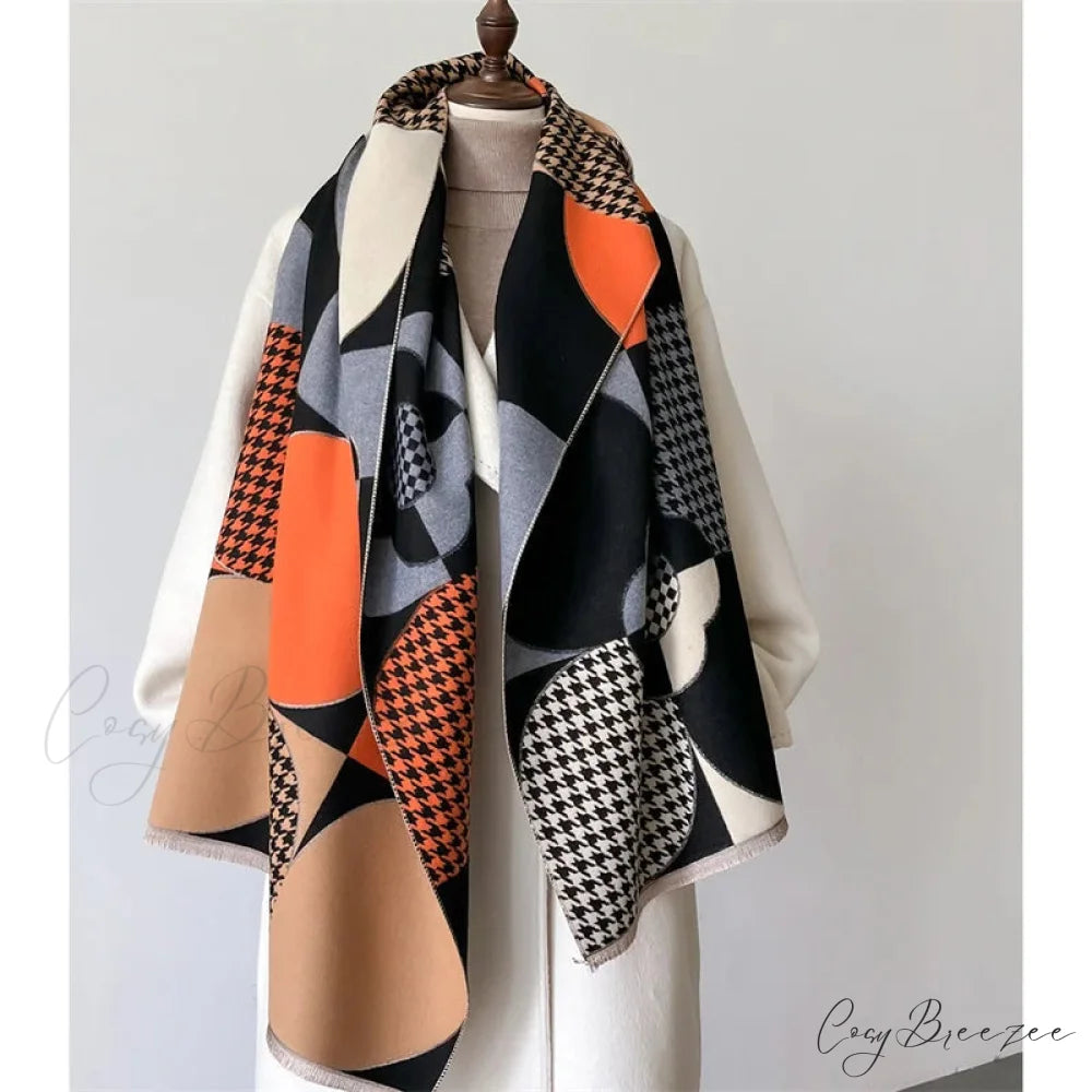 Luxury Plaid Cashmere Winter Scarf black scarf-241228