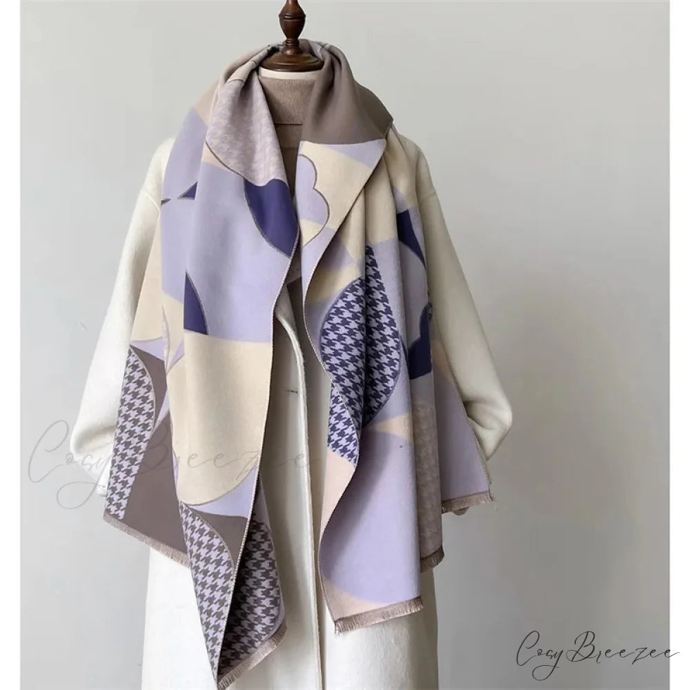 Luxury Plaid Cashmere Winter Scarf blue scarf-241228