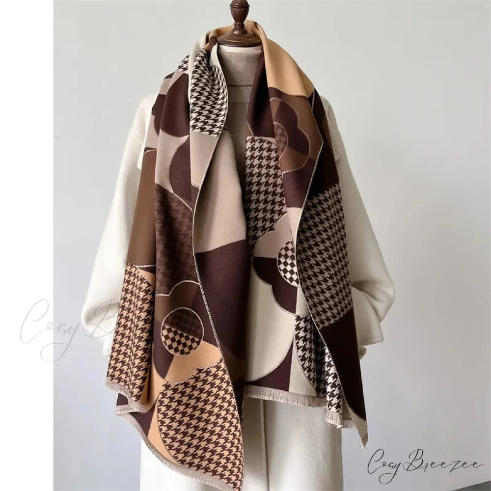 Luxury Plaid Cashmere Winter Scarf browwn scarf-241228