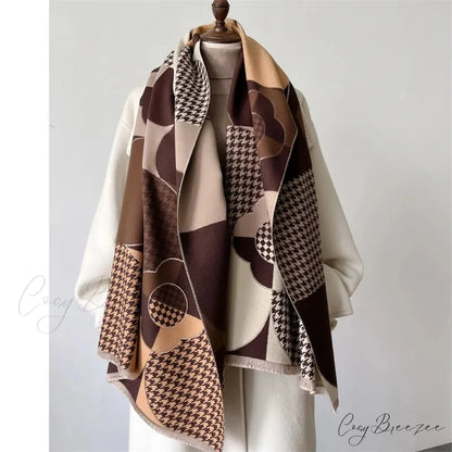 Luxury Plaid Cashmere Winter Scarf browwn scarf-241228