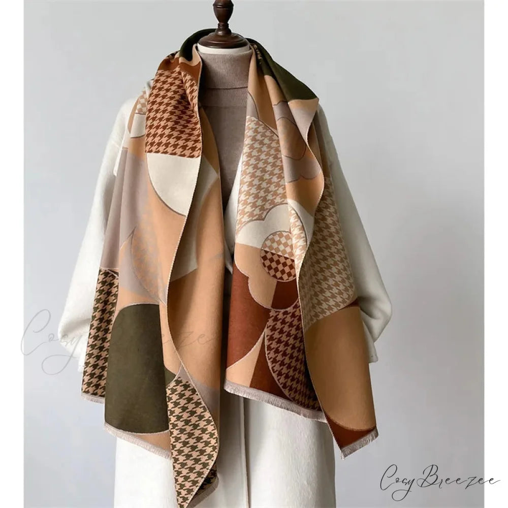 Luxury Plaid Cashmere Winter Scarf coffee scarf-241228