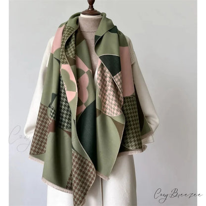 Luxury Plaid Cashmere Winter Scarf green scarf-241228