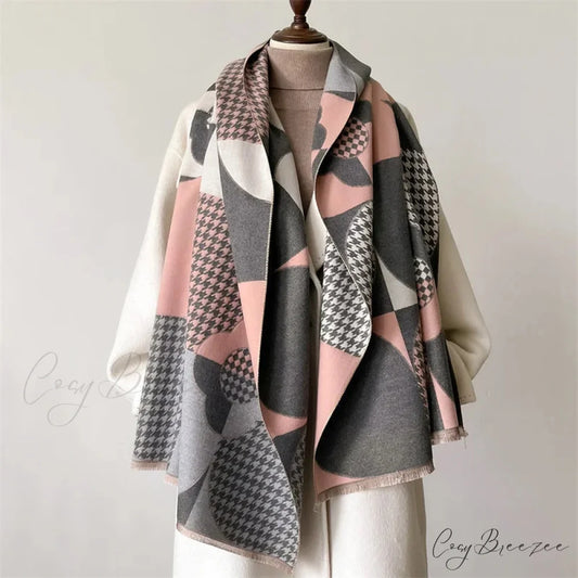Luxury Plaid Cashmere Winter Scarf pink scarf-241228