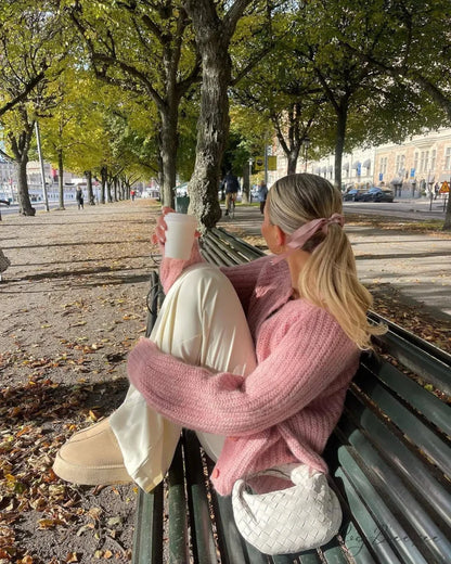 Luxury Plain Loose Oversize Knit Cardigan Pink / S cardigans-241228