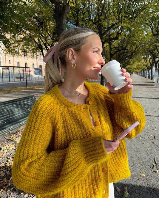 Luxury Plain Loose Oversize Knit Cardigan Yellow / S cardigans-241228