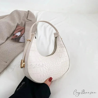 Luxury PU Leather Small Clutch White-Alligator shoulder-250126