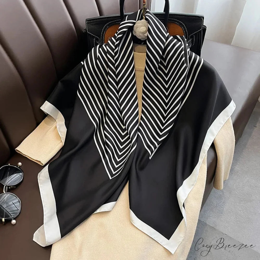 Luxury Silk Twill Hair Print Scarf black 2 / One Size scarf-241228
