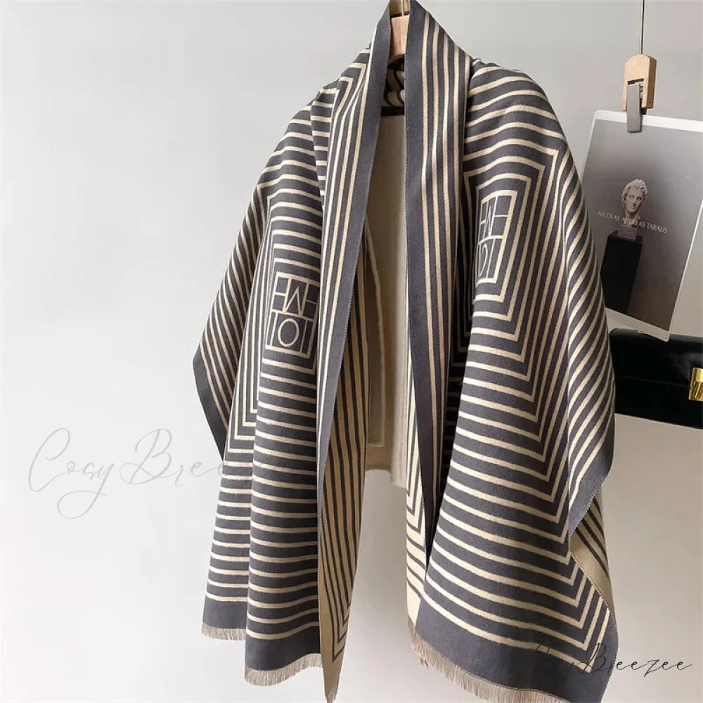 Luxury Stripe Print Cashmere Scarf black2 scarf-241228