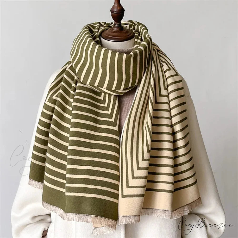 Luxury Stripe Print Cashmere Scarf green scarf-241228