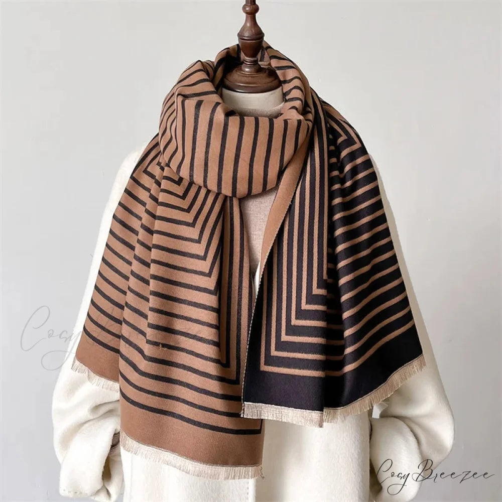 Luxury Stripe Print Cashmere Scarf red 1 scarf-241228
