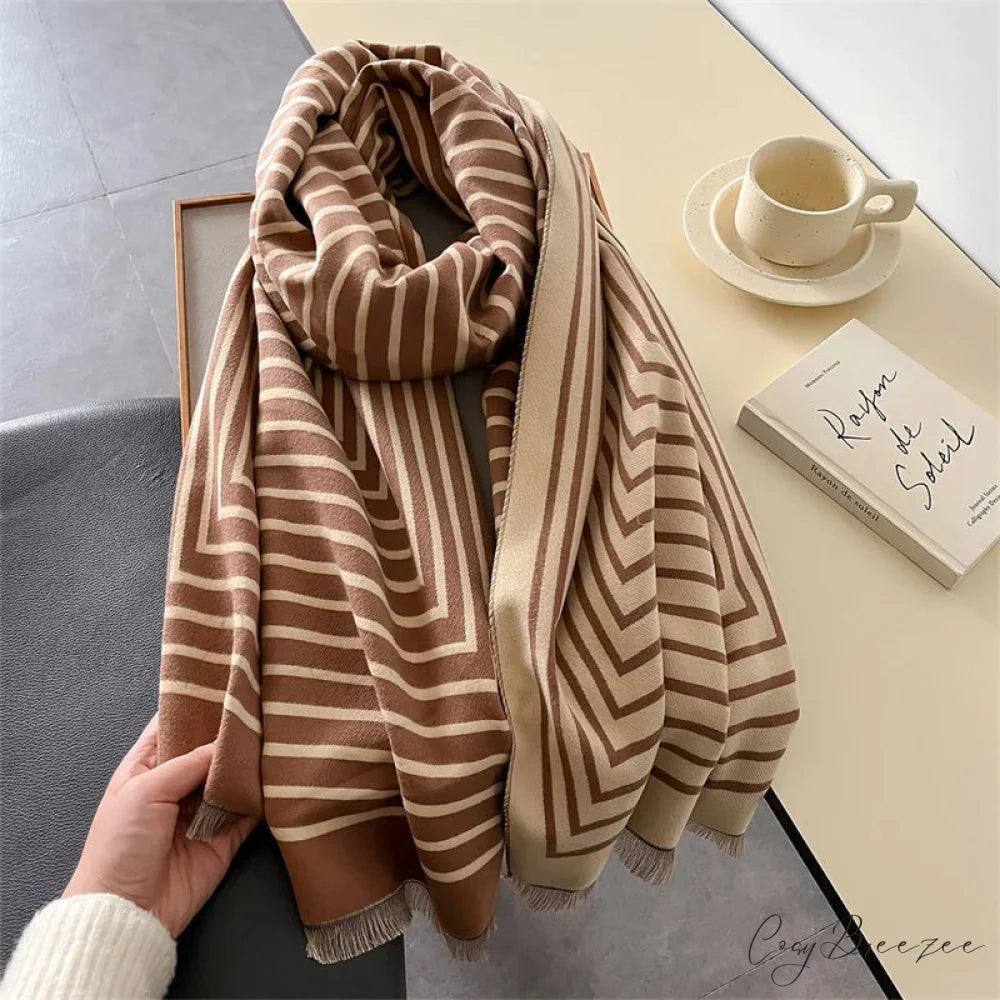 Luxury Stripe Print Cashmere Scarf red scarf-241228