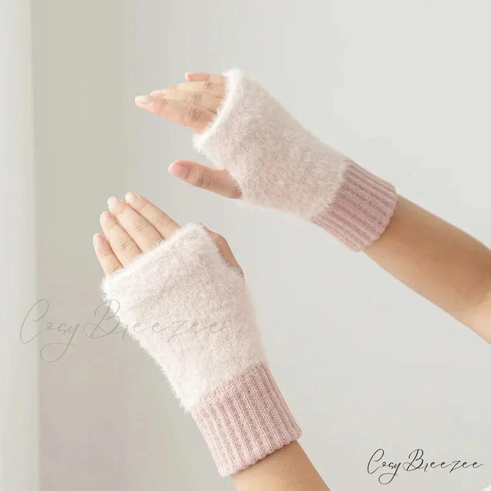 Luxury White Plush Knitted Fingerless Winter Writing Christmas Glove