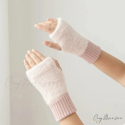 Luxury White Plush Knitted Fingerless Winter Writing Christmas Glove