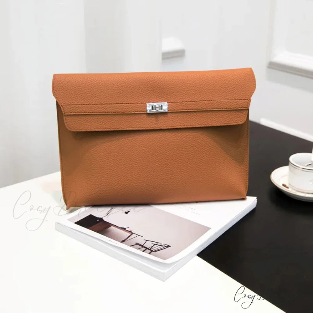 Lychee Pattern PU Leather Envelope big brown wristlet-250126